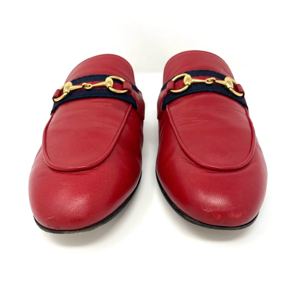 Gucci Princetown Mules in Hibiscus Red with Web Stripe Size 36.5 Size 6.5 - Picture 6 of 16